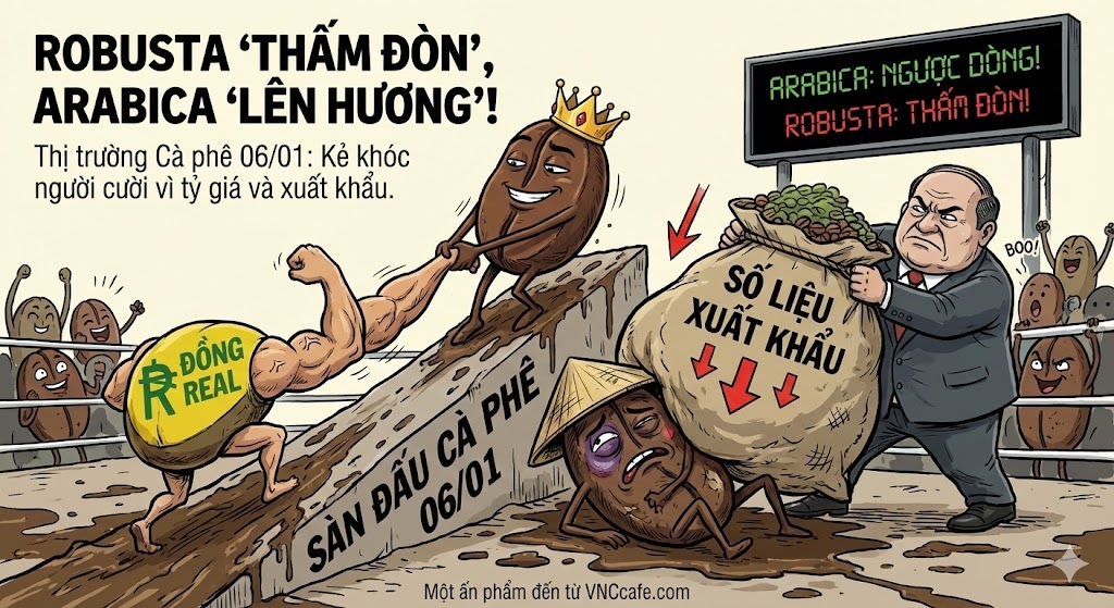 Thị trường Cà phê ngày 06/01: Arabica ngược dòng nhờ đồng Real, Robusta 